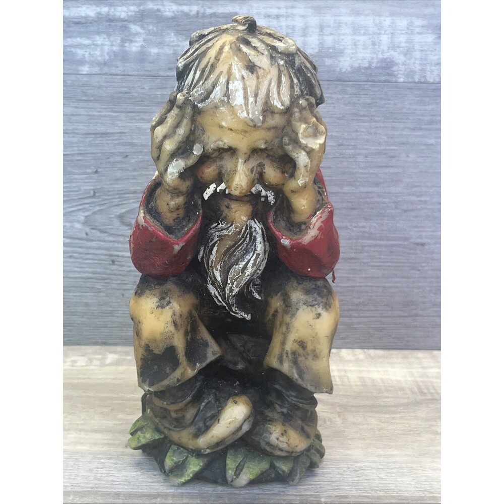Carved Wax Candle Hobo Man Gnome Sculpture Figure 9" tall Vintage